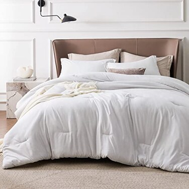 Bedsure Super King Comforter Set Grayish White Soft Bedding for All Seasons Cationic Dyed Bed Set 3 Pieces 1 Super King Size Comforter 120x120 and 2 Pillow Shams 20x362