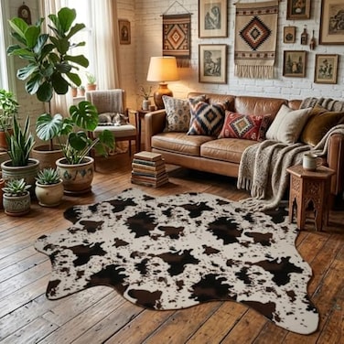 MustMat Cowhide Rug Faux Cow Shaped Rug Western Decor for Home 52 x 67
