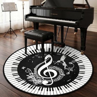 keepcute Music Round Area Rug Piano Notes Doormat NonSlip Floor Mat Round Area Rug Carpet for Bedroom Living Room Study Playing Carpet 3 Diameter
