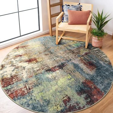Lahome Modern Abstract Round Rug 5ft Washable 5x5 Circle Rugs for Bedroom Dining Table Non Slip NonShedding Soft Floor Carpet for Living Room Nursery Dorm KitchenRedMulti