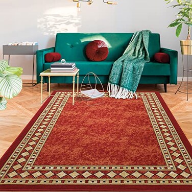 Antep Rugs Alfombras Modern Bordered 3x5 NonSkid NonSlip Low Profile Pile Rubber Backing Indoor Area Rugs Maroon Beige 3 x 5