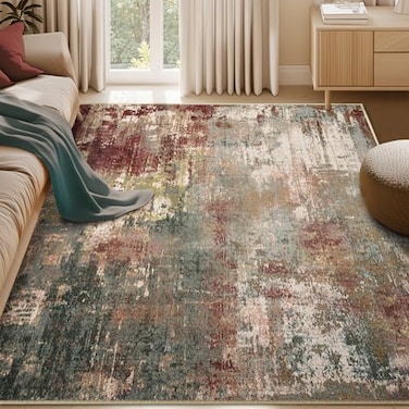 RELEANY Washable Area Rugs 5x7 NonSlip Modern Abstract Soft for Living Room Entryway Bedroom Nursery Print Pattern Brown Rust Red Green Blue Multi