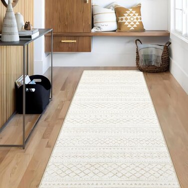 Aoyaomi Runner Rug 2x5 Boho Geometric Area Rugs Small Washable Kitchen Rug Soft Non Slip Moroccan Long Hallway Rugs for Bedroom Bathroom Laundry Entryway Staircase FoyerBeige2X5
