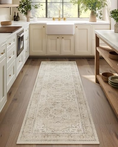 palohom Machine Washable Runners Rug for Hallway 26x8 Kitchen Runner Rugs with Rubber Backing Non Slip Low Pile Soft Faux Wool Boho Floor Rug Carpet Runners for Hallways Entryway Bedroom Kitchen Farmh