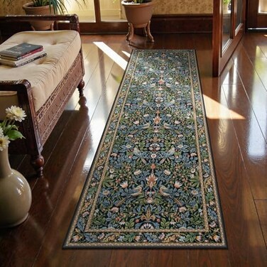 Morebes Floral Kitchen Runner Rug 2x6 Non Slip Washable Boho Botanical Hallway Runner UltraThin StainResistant Soft Carpet for Bathroom Entryway Laundry Room 6ft Navy Blue