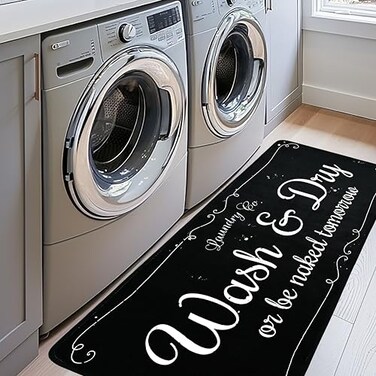 EYECY Non Slip TPR Back Rug Runner 20X59 Bordered Design Washable Area Rug for Kitchen Bathroom Hallway Entryway Black