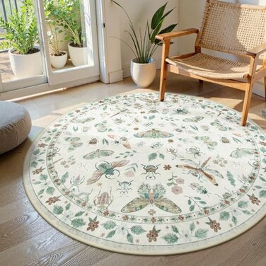 Lahome Insect Washable Round Rugs NonSlip Soft Round Rug 4ft UltraThin Small Boho Circle Carpet for Entryway Kitchen Bedroom Nursery Bathroom Vionnet Beige