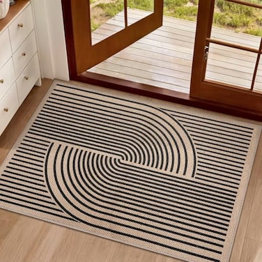 Tangsoo Rainbow Easy Jute Rug2x3 Washable Small Area Outdoor Rug for Entryway NonSlip Thin Black Throw Mat Modern Farmhouse Indoor Carpet for Entrance Kitchen Entry Front Porch
