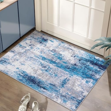 Ciicool Modern Abstract Area Rug 2x3 Washable Small Entryway Rugs NonSlip Low Pile Throw Rug Foldable Kitchen Bathroom Rugs Grey Blue Floor Carpet for Entrance Bedroom Indoor Doormat