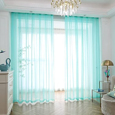 PHILEASY Window Sheer Lake Blue Curtains 84 Inches Long 2 Panels Sheer Curtains Sheer Curtain Clear Transparent Basic Rod Pocket Panel 15 Colors 10 Size for Bedroom Living Room Yard Kitchen