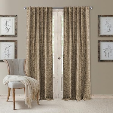 Elrene Home Fashions Antonia Floral Damask Blackout Single Window Curtain Panel 52x108 Taupe