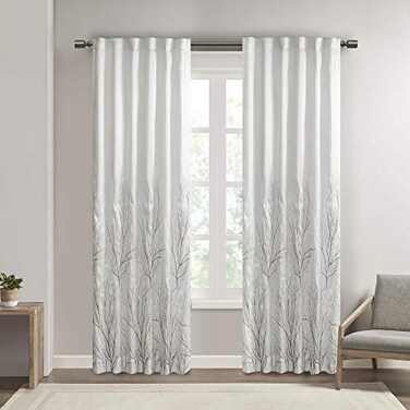 Madison Park White Curtains For Living room Transitional Rod Pocket Curtains For Bedroom Embroidered Andora Back Tab Fabric Window Curtains 50 x 84 1Panel Pack