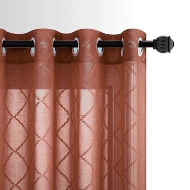 KOUFALL Sheer 63 Inch Curtains 2 Panel Set Grommet Diamond Linen Textured Semi Privacy Light Filtering Curtains for Bedroom Living Room Burnt Orange Rust Terracotta
