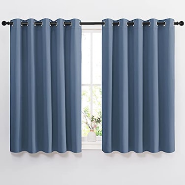 NICETOWN Bedroom Blackout Curtains and Drapes 54 L Window Treatment Thermal Insulated Solid Grommet Blackout Draperies for Home Office Stone Blue 2 Panels132 Wide