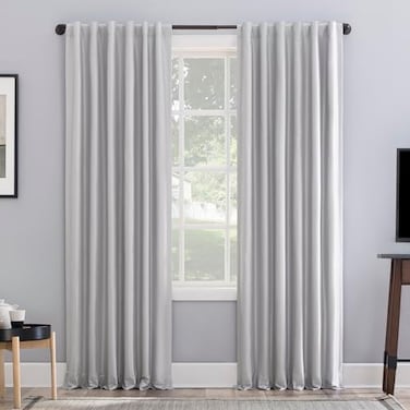 Sun Zero Greyson Faux Dupioni Silk Thermal Extreme Total Blackout Back Tab Curtain Panel 50 x 84 Chrome Gray