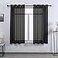 DONREN Jet Black Textured Sheer Curtains Short Sheer Window Curtain Grommet Top Panels for Bathroom 52 by 45 Inch 2 Panels
