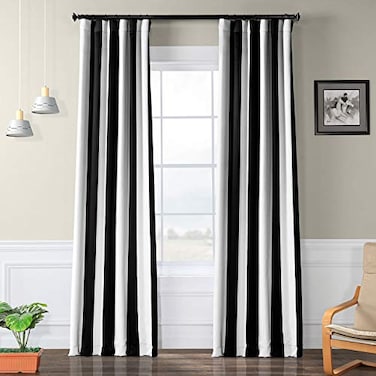 HPD Half Price Drapes Horizontal Striped Room Darkening Curtains for Living Room Bedroom 1 Panel 50W X 120L Awning Black White