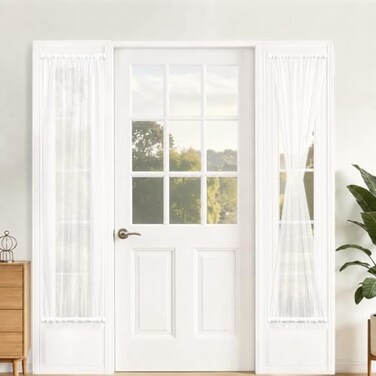 Aquazolax Rod Pocket White Sheer Curtains 72 inches Long Light Filtering Voile Curtain for FrenchFront DoorsOpen Closet 25 Wide 1 Panel in White Tieback Included