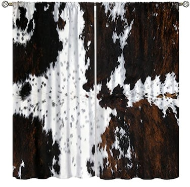 YCness Cow Print Curtains Animal Fur Skin Curtains Brown Cowhide Western Farm Window Treatments for Kids Wild 3D Rustic Hunter Theme 2 Panel Sets 54x42 Inch