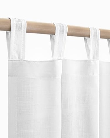 KOUFALL White Curtains 96 Inches LongSheer Linen Opaque Floor Length Curtains Sheers Drapes for Living Room2 Panels Set