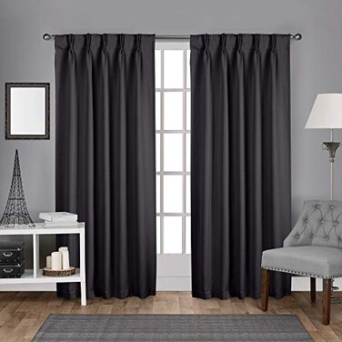 EXCLUSIVE HOME Sateen Twill Woven Room Darkening Blackout Pinch PleatHidden Tab Top Curtain Panel Pair 96 Length Charcoal