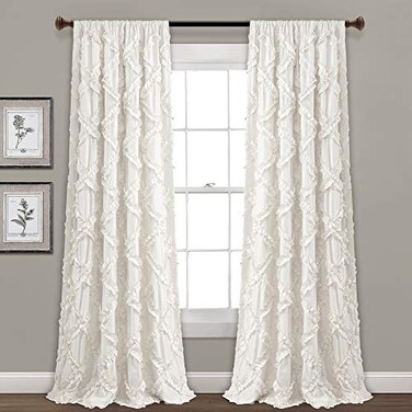 Lush Decor White Ruffle Diamond Curtains Textured Window Panel Set for Living Dining Room Bedroom Pair 84 x 54 2 Count