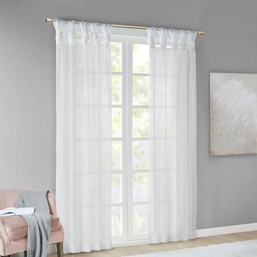 Madison Park Ceres DIY Twisted Tab Sheer Curtain Pair Panels Lightweight Window Treatment Voile Privacy Light Filtering Drape for Bedroom and Apartment 50 in x 63 in White 2 Piece
