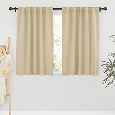 RYB HOME Room Darkening Curtains Back Loops Solid Sunlight Block Window Decor for Nursery Bedroom Kitchen Bath Garage Wide 42 in x Long 45 Biscotti Beige 2 Panels