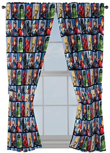 Jay Franco Marvel Avengers Team 63 inch Drapes 4 Piece Set Beautiful Room Dcor Easy Set up Window Curtains Include 2 Panels 2 Tiebacks Official Marvel Product