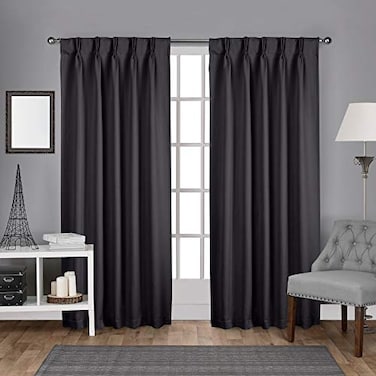 EXCLUSIVE HOME Sateen Twill Woven Room Darkening Blackout Pinch PleatHidden Tab Top Curtain Panel Pair 108 Length Charcoal