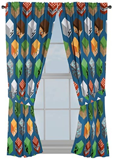 Jay franco Minecraft Isometric Blue 63 in Drapes 4 Piece Set Beautiful Room DecorEasy Set Up Bedding Features Creeper Window Curtains Include 2 Panels2 Tiebacks Official Minecraft Product