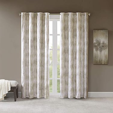 Sun Smart Total Blackout Curtain Victorio Printed Jacquard Grommet Top Single Window Curtain Panel Thermal Insulated Light Blocking Drape for Bedroom Living Room and Dorm 50 x 95 in Ivory
