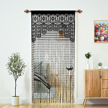 YaoYue Macrame Lace Door String Curtain for DoorwaysBoho Curtains Backdrop Panel Hippie Door Frame Hanging Wedding Decor Room Divider Ktchen Wall Closet Window Bedroom Decoration3579inBlack2 Pcs