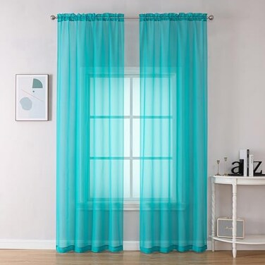 OVZME Turquoise Sheer Curtains 2 Panel Sets 84 Inch Length Transparent Light Weight Soft Window Panels for Study RoomLiving RoomBedroom Per Panel W42 X L84 inches 1 Pair