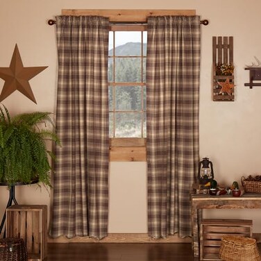 VHC Brands Rustic Lodge Window Curtains Dawson Star Brown Scalloped Curtain Panel Pair 84x40