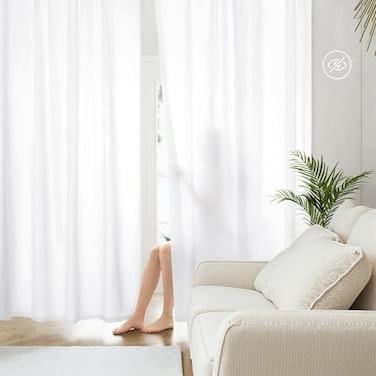 HOMEIDEAS NonSeeThrough White Privacy Sheer Curtains 52 X 84 Inches Long 2 Panels Sheer Curtains Light Filtering Window Curtains Drapes for Bedroom Living Room