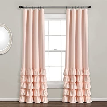 Lush Decor Allison Ruffle 100 Blackout Window Curtain Single 40 W x 84 L Blush Pink Blackout Curtains for Bedroom or Nursery Coquette Curtains
