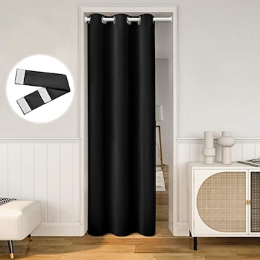 HOMEIDEAS Black Doorway Curtains Privacy Grommet Closet Curtain for Bedroom 34 x 80 Inches Solid Blackout Door Coverings Tie Back Insulated Window Drape 1 Panel