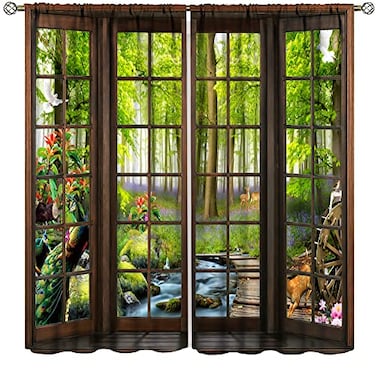 AuiMzoo Landscape Curtains 3D Window Spring Forest Wildlife Nature Scenery Bedroom Living Room Blackout Thermal Curtains 2 Panel Set 42x45 Inch Style4