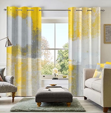 Asuexpect Yellow Window Curtain Yellow Grey Abstract Thermal Insulating Drapes Rust Art Treatment Drapes Modern Curtains for Living Room Bedroom Hotel 52 x 84 2 Panels