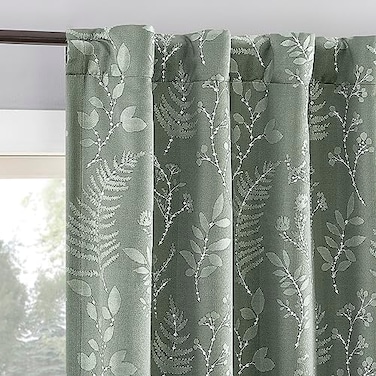 Sun Zero Ambridge 2Pack Embroidered Botanical Leaf Pleated Look 100 Total Blackout Back TabRod Pocket Curtain Panel Pair Sage Green 50 W x 84 L 2 Panels