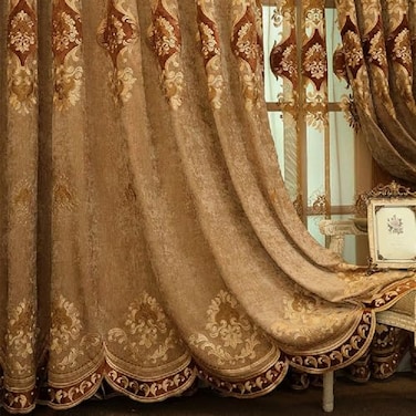 Amidoudou 1 Pair European Luxury Embroidered Curtains for Living Room Bedroom Chenille Curtains Coffee51x84 Inch