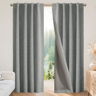 Joydeco Blackout Curtains for Bedroom 120 Inch Long 100 Light Blocking 2 Panels Light Grey Drapes Thermal Insulated Room Darkening Curtains Linen Textured for Living Room Rod Pocket Back Tabs