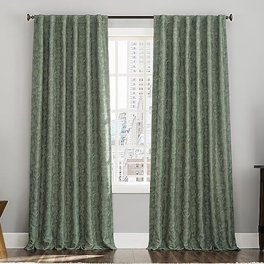 Sun Zero Brookhaven 2Pack Embroidered Floral Pleated Look 100 Total Blackout Back TabRod Pocket Curtain Panel Pair Moss Green 50 W x 84 L 2 Panels
