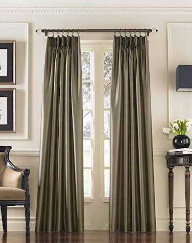 Curtainworks 1Q800004BZ Marquee Faux Silk Pinch Pleat Curtain Panel 30 by 144 Bronze