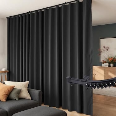 hoeflife Room Divider Curtains Flexible Ceiling Tracks Set Curtain Track Ceiling Mount Blackout Curtain for Living Room Bedroom Ceiling Curtain Rod Privacy Dividers Panels W120 x H108 Black Drape Blac