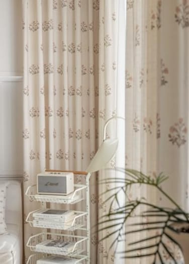 DrapePalette Linen Blend Pinch Pleated Curtains 96 Inches Long for Living Room Bedroom Dining Room Light Filtering Curtains 1 Panel Set Modern Floral Printed Design Beige White 52 W x 96 L