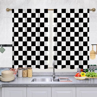 Ohocut Black and White Checkered Kitchen Curtains Rustic Farmhouse Kitchen Curtain Checkerboard Vintage Small Kitchen Curtains Sets for Cafe Window Treatment Drapes 2 Panels Each 275x39 Inch