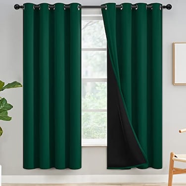 Yakamok 100 Blackout Curtains for Bedroom 72 Inch Length Emerald Green Total Light Blocking Drapes with Black Backing Thermal Insulated Solid Grommet Panels for Living Room 52Wx72L 2 Panels