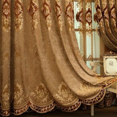Amidoudou 1 Pair European Luxury Embroidered Curtains for Living Room Bedroom Chenille Curtains Coffee51x96 Inch